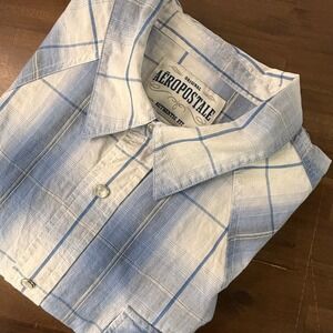 Aéropostale XXL Western Shirt Blue‎ Plaid Long Sleeve Button Up Menswear